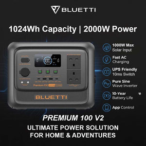 BLUETTI Premium 100 V2 Portable Power Station, 1,024Wh/2,000W, view 2