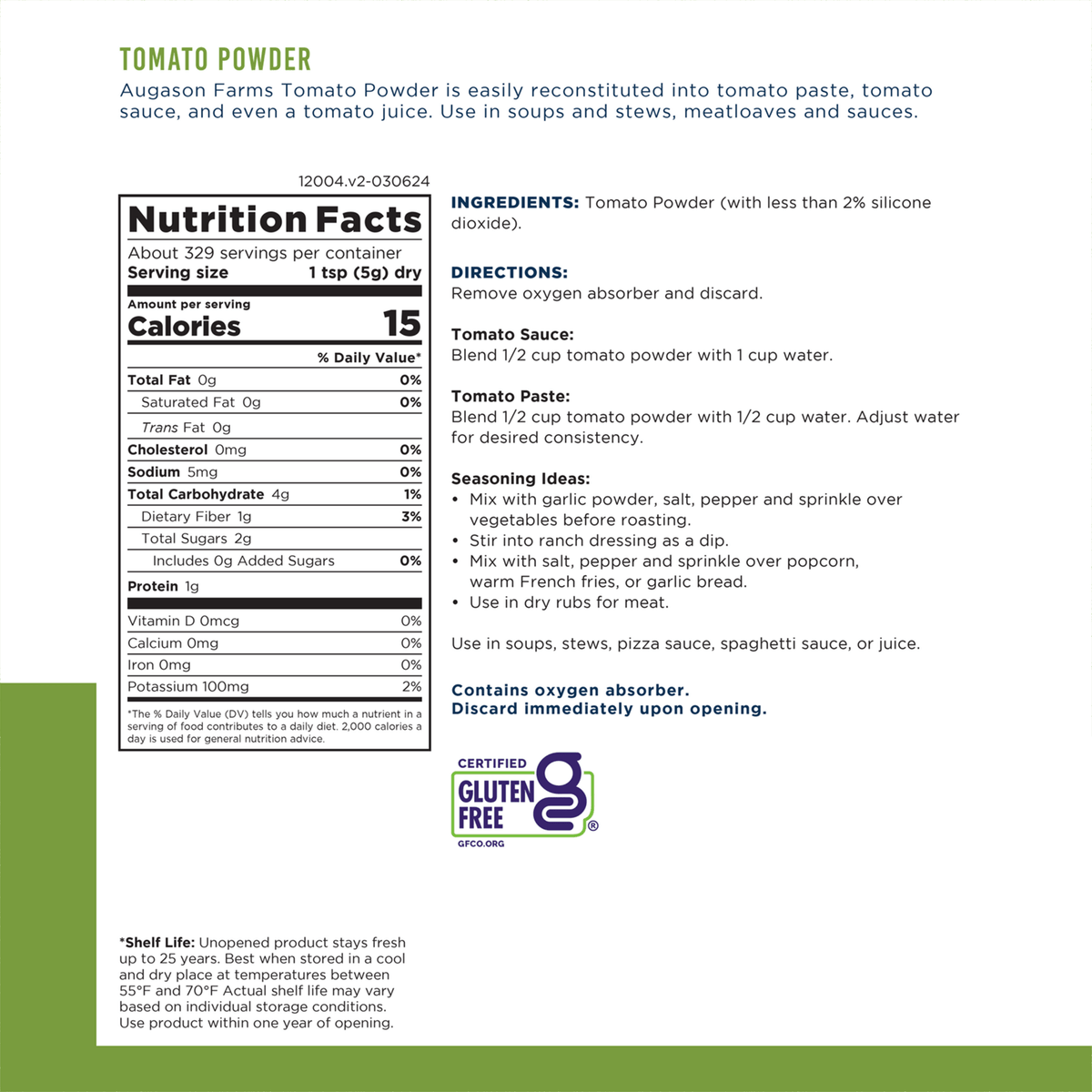Augason Farms Tomato Powder Can, 329 Servings, view 3